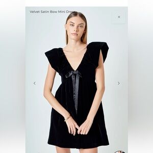 NWT Endless Rose Black Velvet Satin Bow Mini Dress